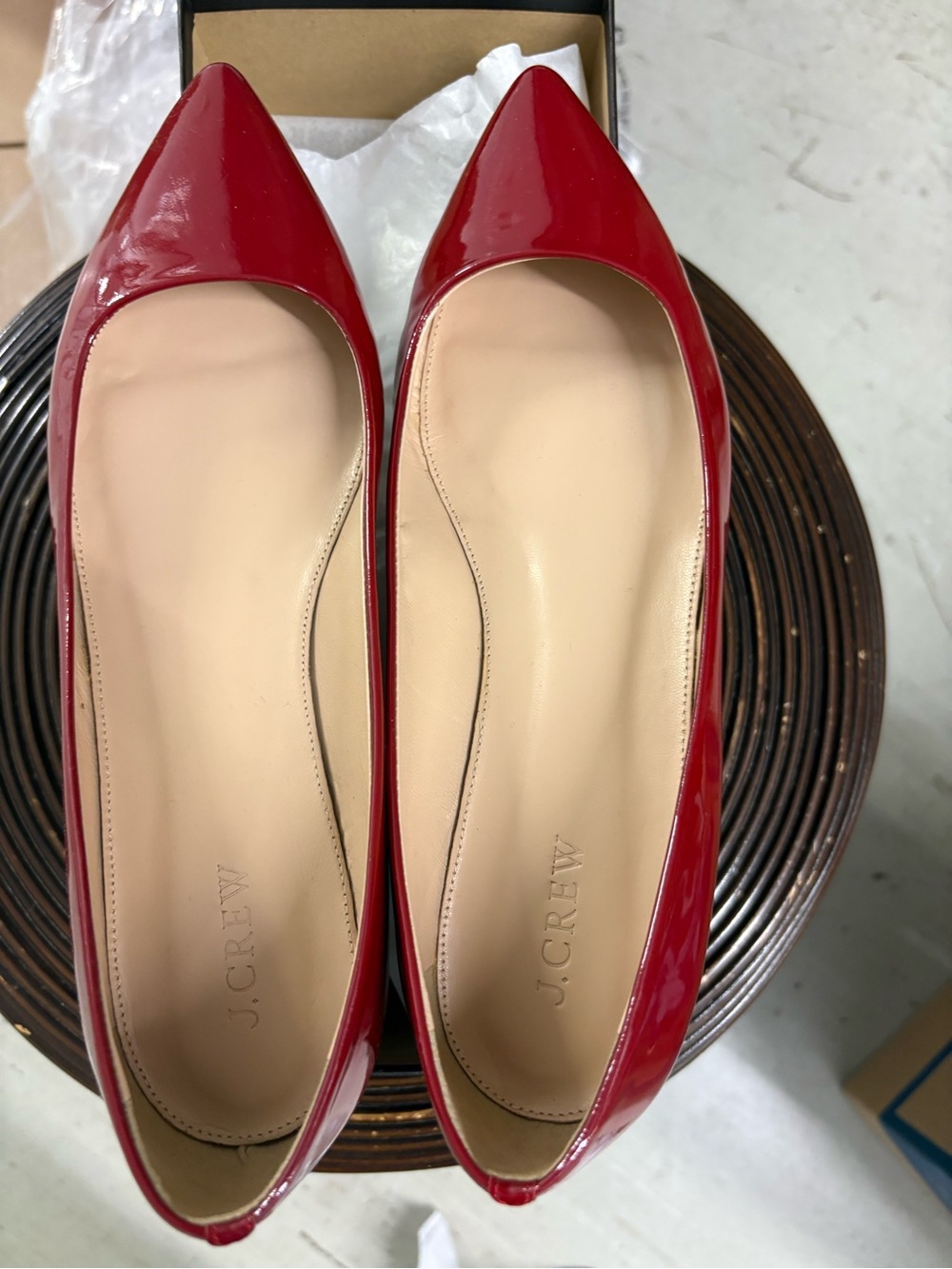 J. Crew Harper Patent Flats. Size 9.5. Moroccan Red. New.